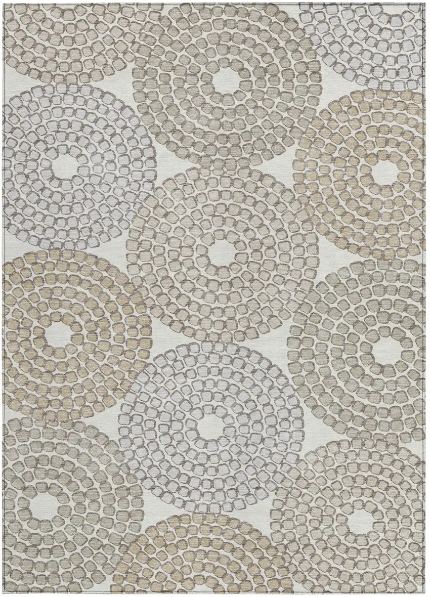 Ivory Brown And Gray Geometric Washable Indoor Outdoor Area Rug Photo 8