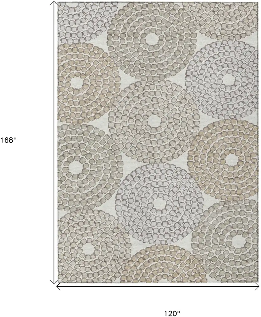 Ivory Brown And Gray Geometric Washable Indoor Outdoor Area Rug Photo 3