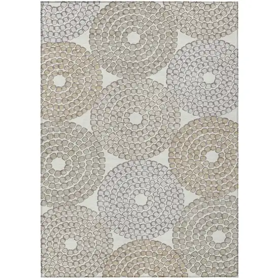 Ivory Brown And Gray Geometric Washable Indoor Outdoor Area Rug Photo 2