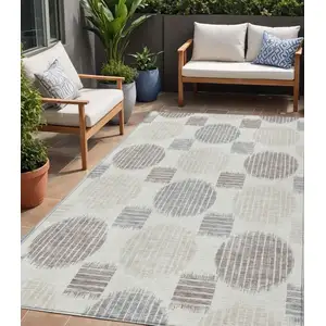 Photo of Ivory Brown And Gray Geometric Washable Indoor Outdoor Area Rug