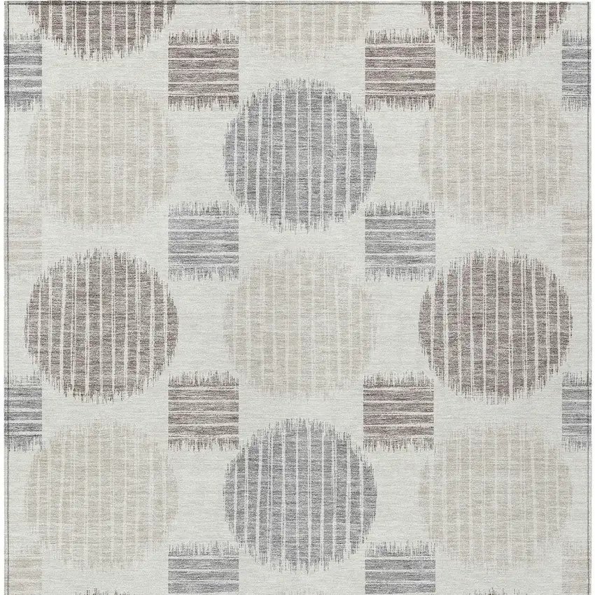 Ivory Brown And Gray Geometric Washable Indoor Outdoor Area Rug Photo 7
