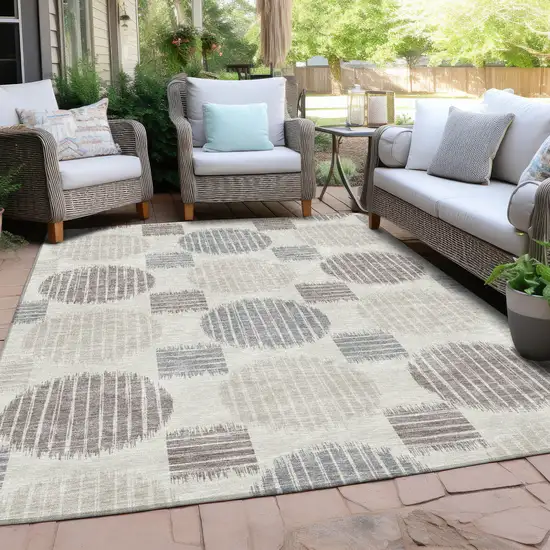 Ivory Brown And Gray Geometric Washable Indoor Outdoor Area Rug Photo 8
