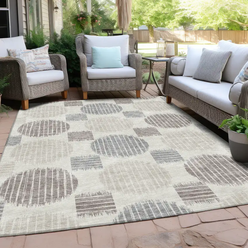 Ivory Brown And Gray Geometric Washable Indoor Outdoor Area Rug Photo 8