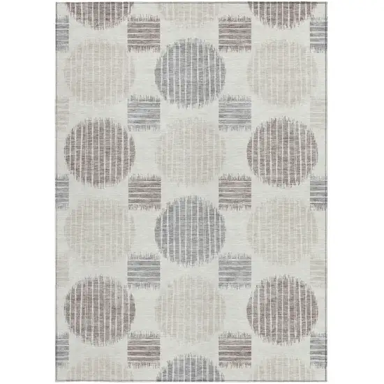 Ivory Brown And Gray Geometric Washable Indoor Outdoor Area Rug Photo 6