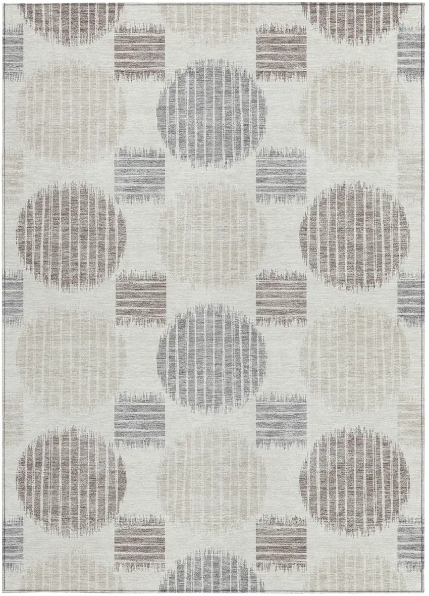 Ivory Brown And Gray Geometric Washable Indoor Outdoor Area Rug Photo 6