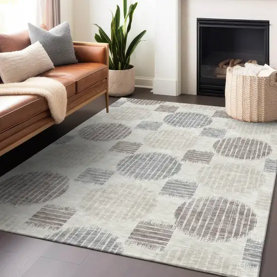 Ivory Brown And Gray Geometric Washable Indoor Outdoor Area Rug Photo 8