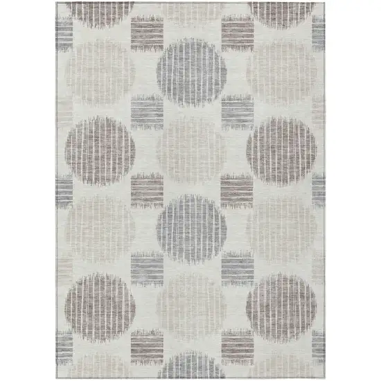 Ivory Brown And Gray Geometric Washable Indoor Outdoor Area Rug Photo 2