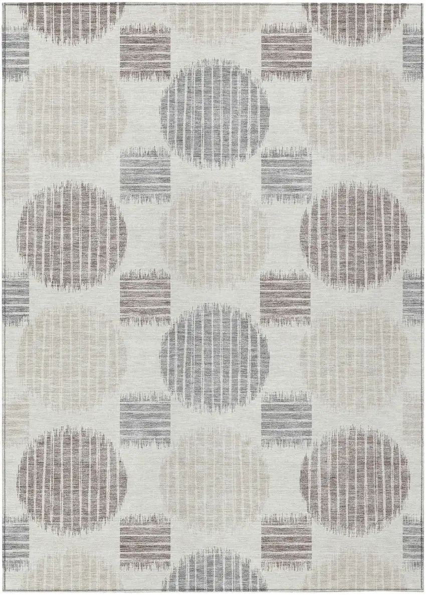 Ivory Brown And Gray Geometric Washable Indoor Outdoor Area Rug Photo 2