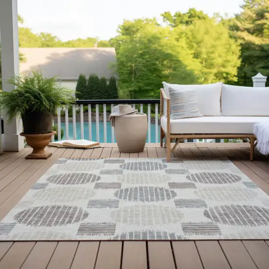 Ivory Brown And Gray Geometric Washable Indoor Outdoor Area Rug Photo 9