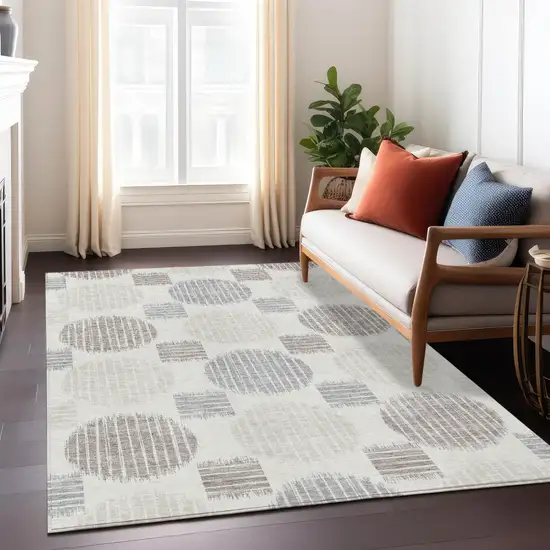 Ivory Brown And Gray Geometric Washable Indoor Outdoor Area Rug Photo 9