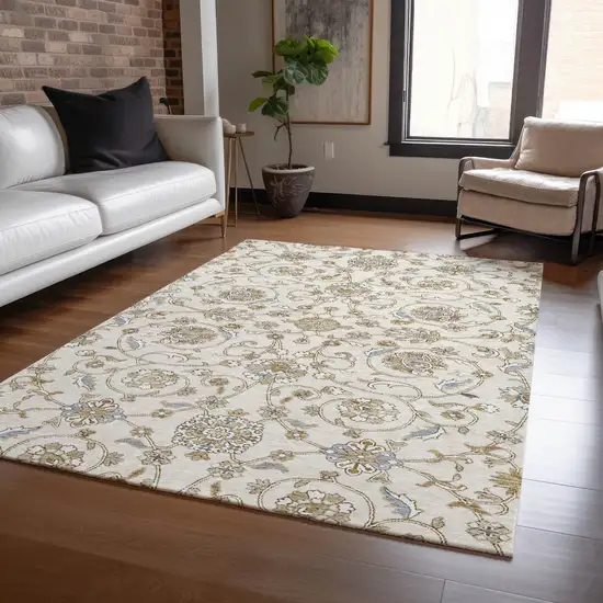Ivory Brown And Gray Moroccan Washable Indoor Outdoor Area Rug Photo 8