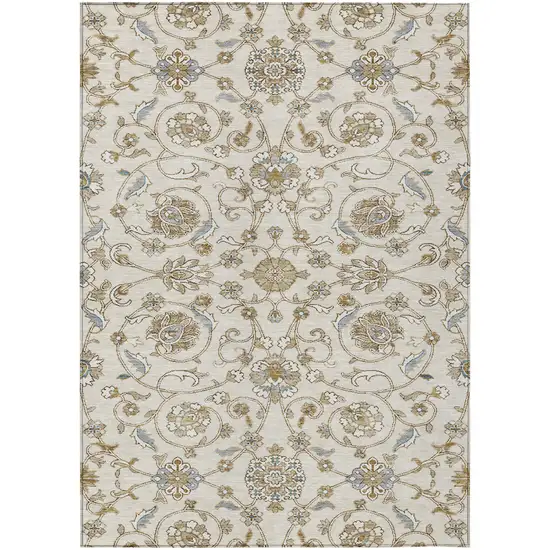 Ivory Brown And Gray Moroccan Washable Indoor Outdoor Area Rug Photo 2