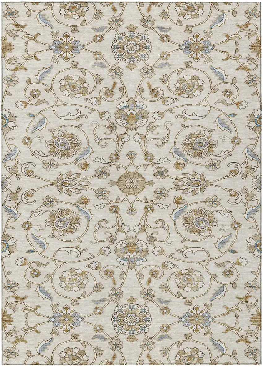 Ivory Brown And Gray Moroccan Washable Indoor Outdoor Area Rug Photo 2