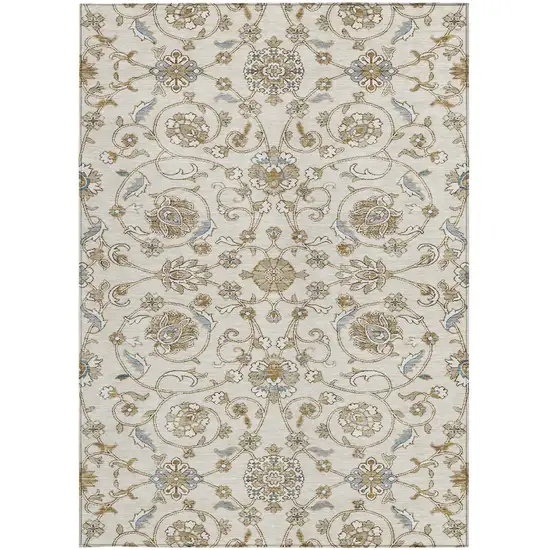 Ivory Brown And Gray Moroccan Washable Indoor Outdoor Area Rug Photo 6