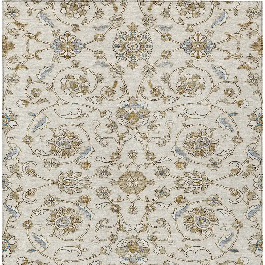 Ivory Brown And Gray Moroccan Washable Indoor Outdoor Area Rug Photo 6