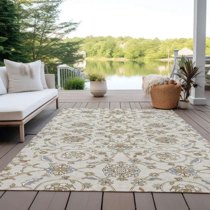 Ivory Brown And Gray Moroccan Washable Indoor Outdoor Area Rug Photo 7