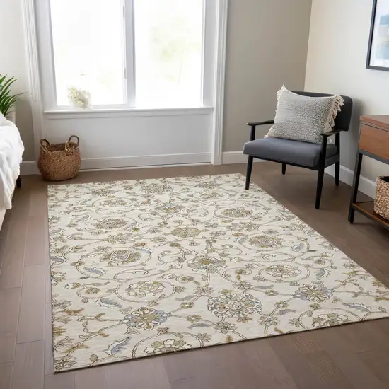 Ivory Brown And Gray Moroccan Washable Indoor Outdoor Area Rug Photo 9