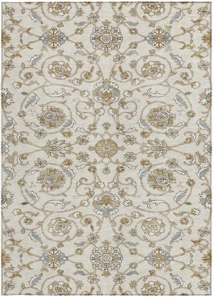 Ivory Brown And Gray Moroccan Washable Indoor Outdoor Area Rug Photo 6