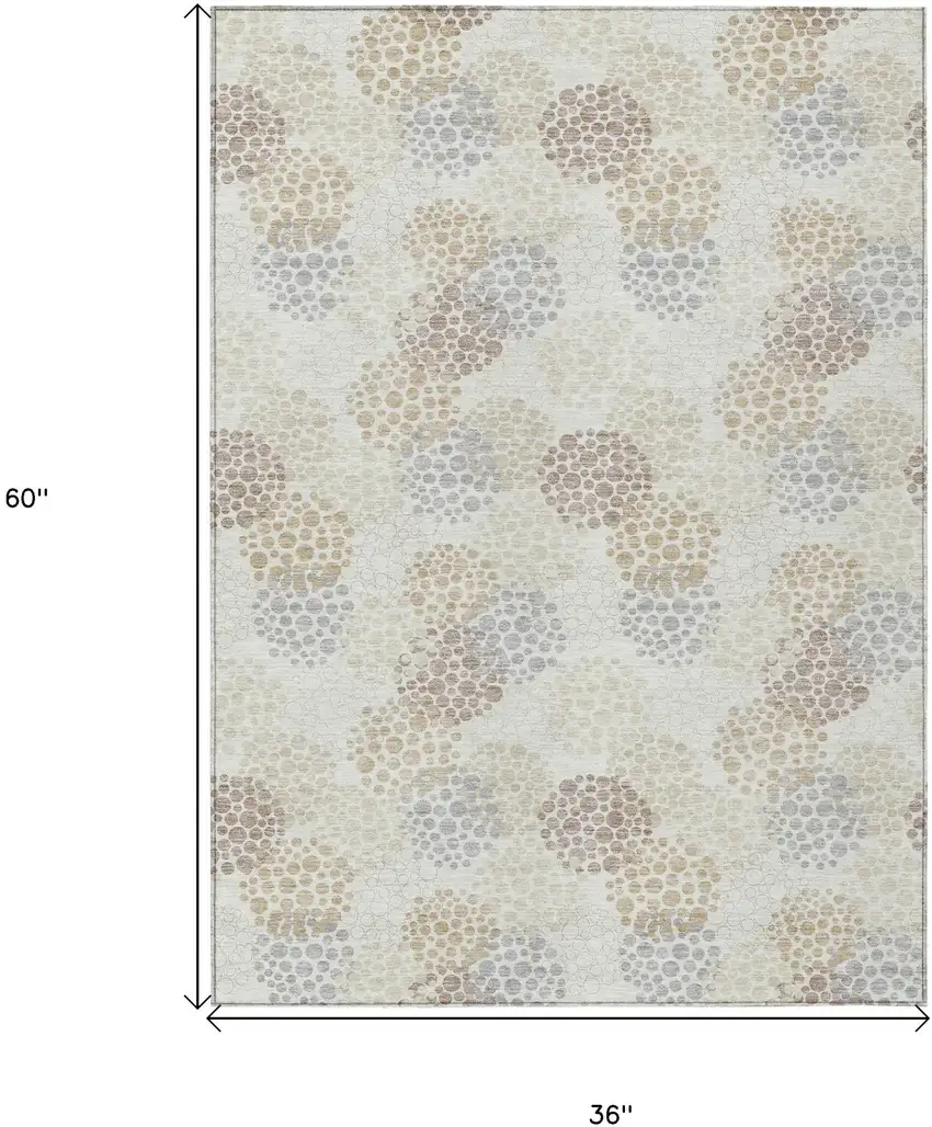 Ivory Brown And Gray Polka Dot Washable Indoor Outdoor Area Rug Photo 3
