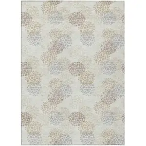 Photo of Ivory Brown And Gray Polka Dot Washable Indoor Outdoor Area Rug