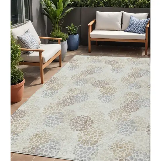 Ivory Brown And Gray Polka Dot Washable Indoor Outdoor Area Rug Photo 1