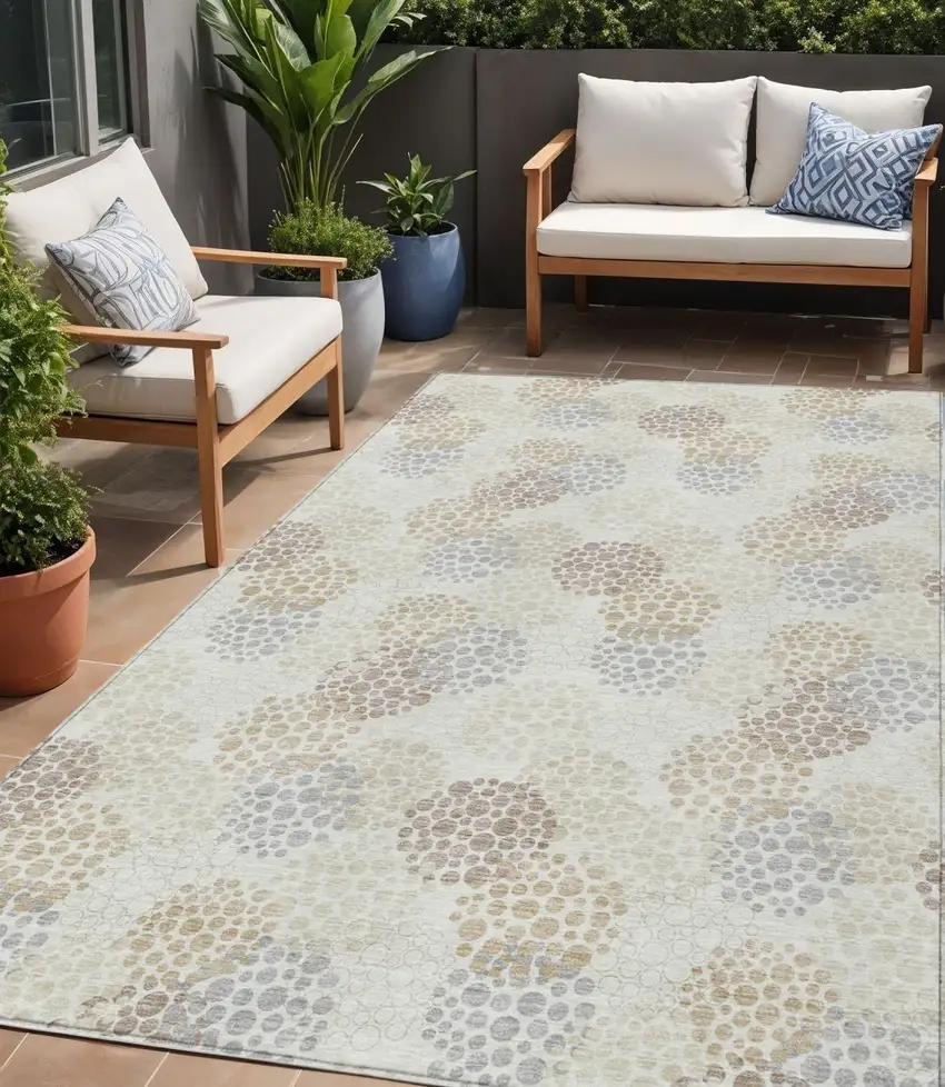 Ivory Brown And Gray Polka Dot Washable Indoor Outdoor Area Rug Photo 1