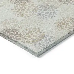 Photo of Ivory Brown And Gray Polka Dot Washable Indoor Outdoor Area Rug
