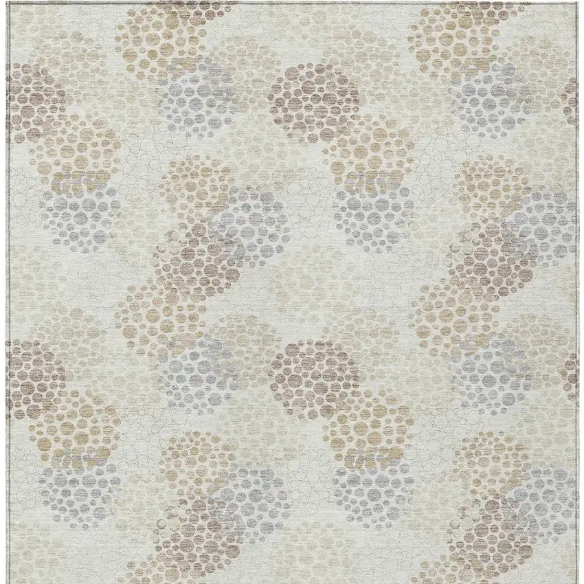 Ivory Brown And Gray Polka Dot Washable Indoor Outdoor Area Rug Photo 8