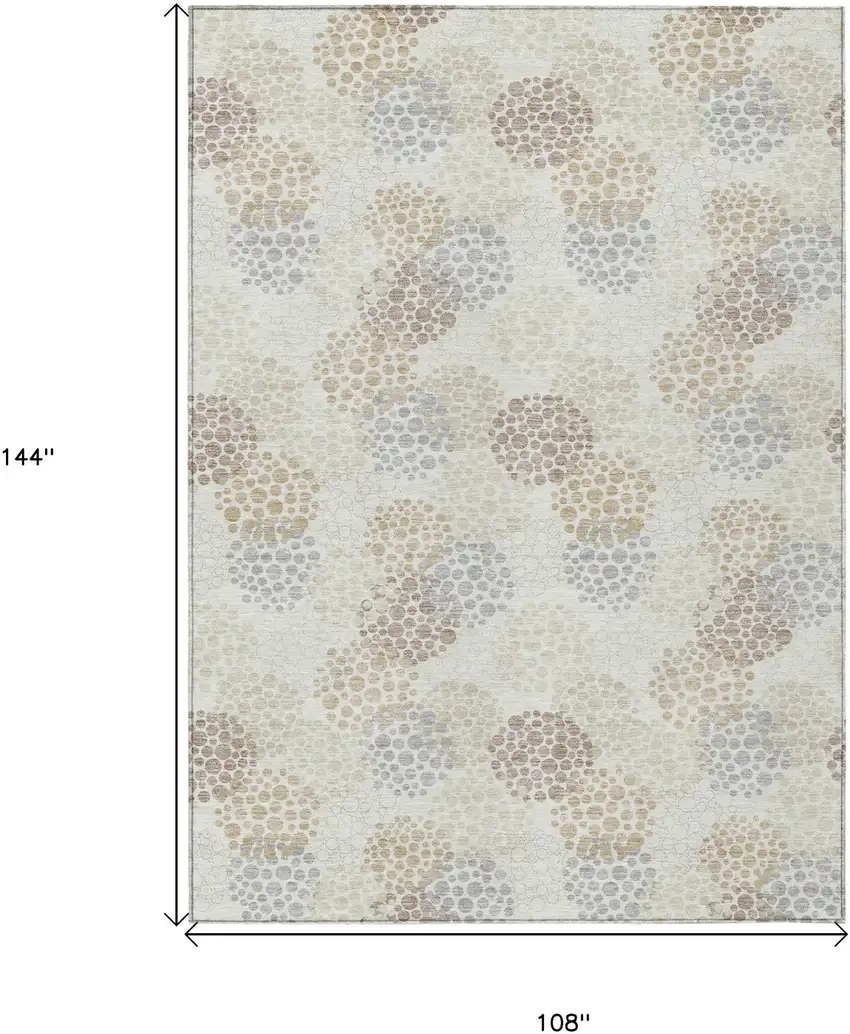 Ivory Brown And Gray Polka Dot Washable Indoor Outdoor Area Rug Photo 3