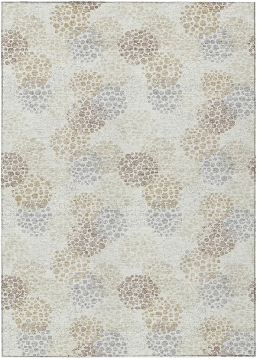 Ivory Brown And Gray Polka Dot Washable Indoor Outdoor Area Rug Photo 2