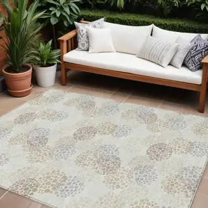 Photo of Ivory Brown And Gray Polka Dot Washable Indoor Outdoor Area Rug