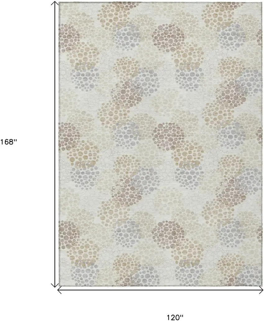 Ivory Brown And Gray Polka Dot Washable Indoor Outdoor Area Rug Photo 3