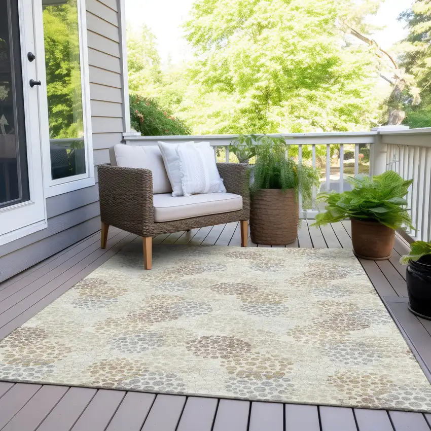 Ivory Brown And Gray Polka Dot Washable Indoor Outdoor Area Rug Photo 9