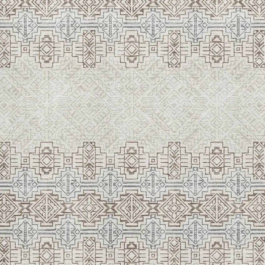 Ivory Brown And Gray Southwestern Washable Area Rug With UV Protection Photo 2