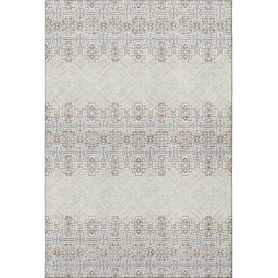 Ivory Brown And Gray Southwestern Washable Area Rug With UV Protection Photo 3