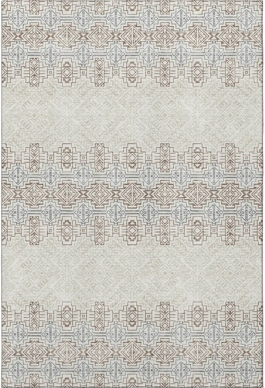 Ivory Brown And Gray Southwestern Washable Area Rug With UV Protection Photo 3