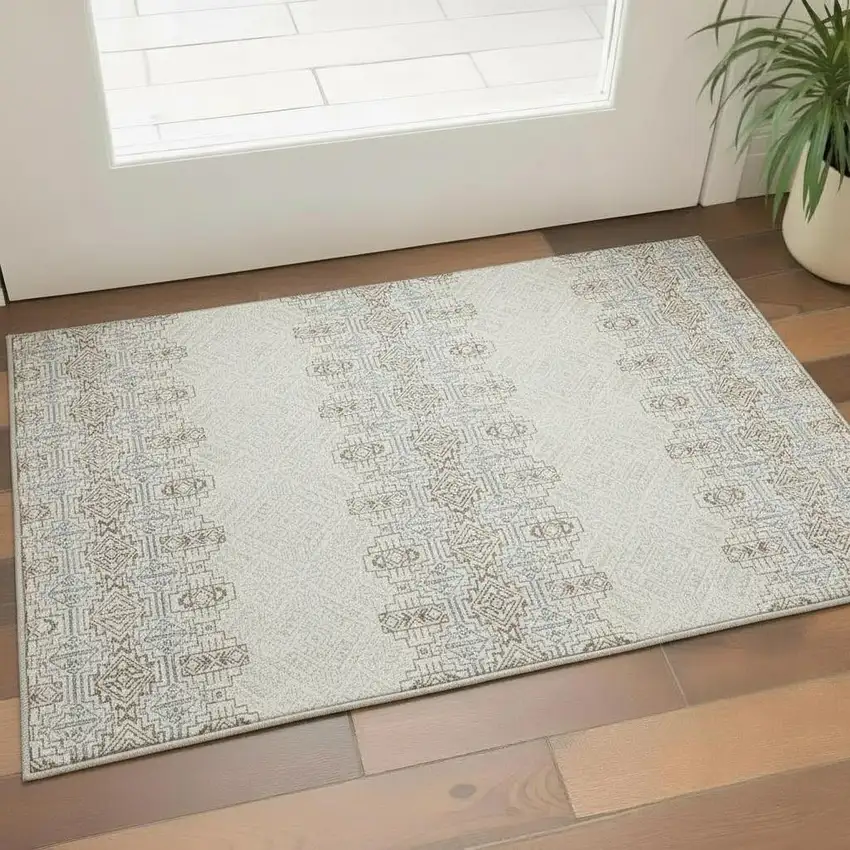 Ivory Brown And Gray Southwestern Washable Area Rug With UV Protection Photo 2
