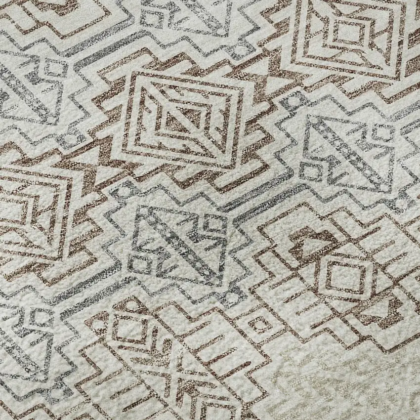 Ivory Brown And Gray Southwestern Washable Area Rug With UV Protection Photo 8