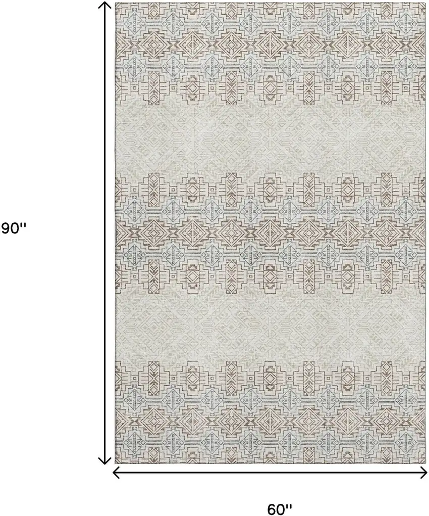 Ivory Brown And Gray Southwestern Washable Area Rug With UV Protection Photo 9