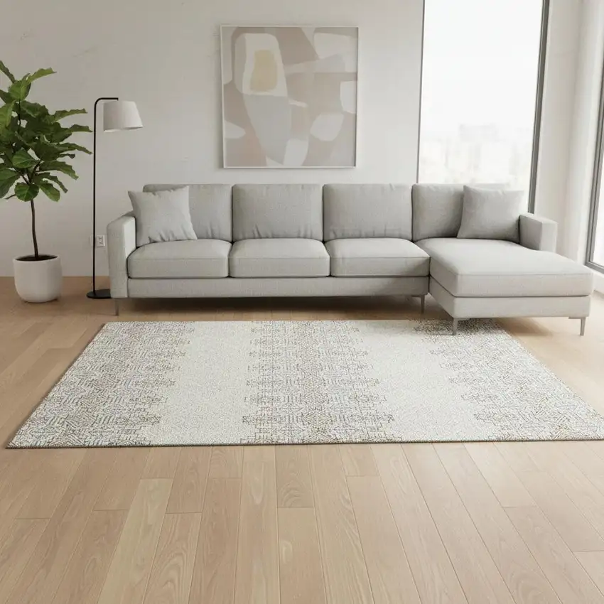 Ivory Brown And Gray Southwestern Washable Area Rug With UV Protection Photo 2