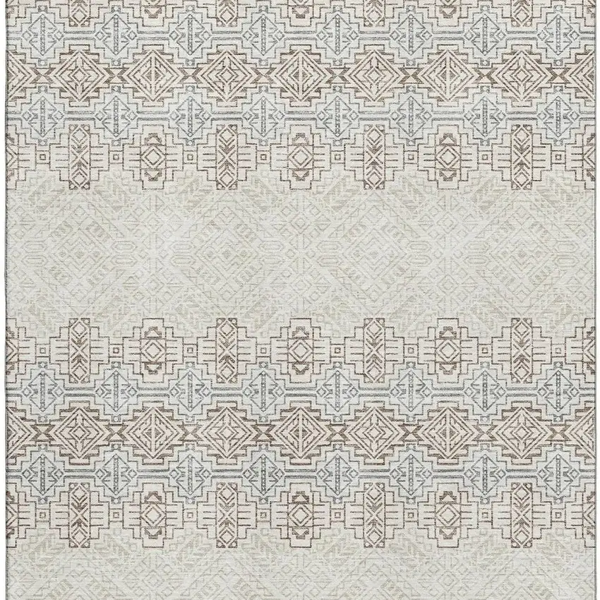 Ivory Brown And Gray Southwestern Washable Area Rug With UV Protection Photo 3