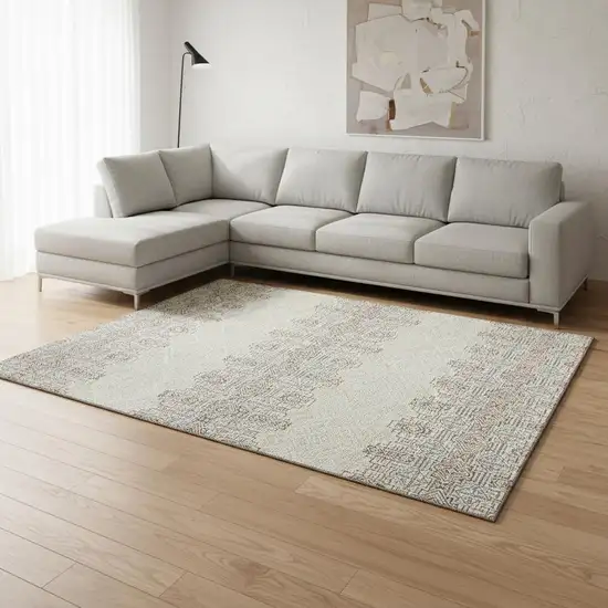 Ivory Brown And Gray Southwestern Washable Area Rug With UV Protection Photo 2