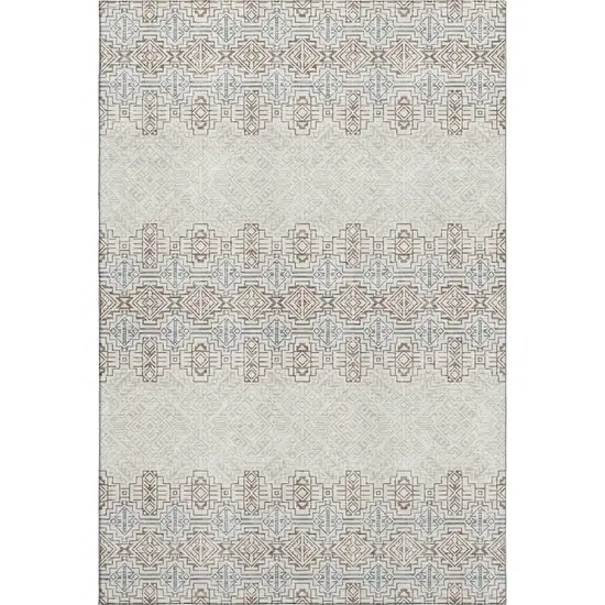 Ivory Brown And Gray Southwestern Washable Area Rug With UV Protection Photo 1