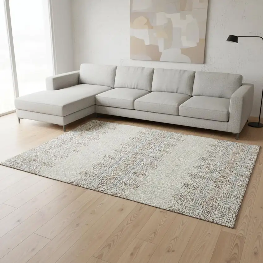 Ivory Brown And Gray Southwestern Washable Area Rug With UV Protection Photo 2