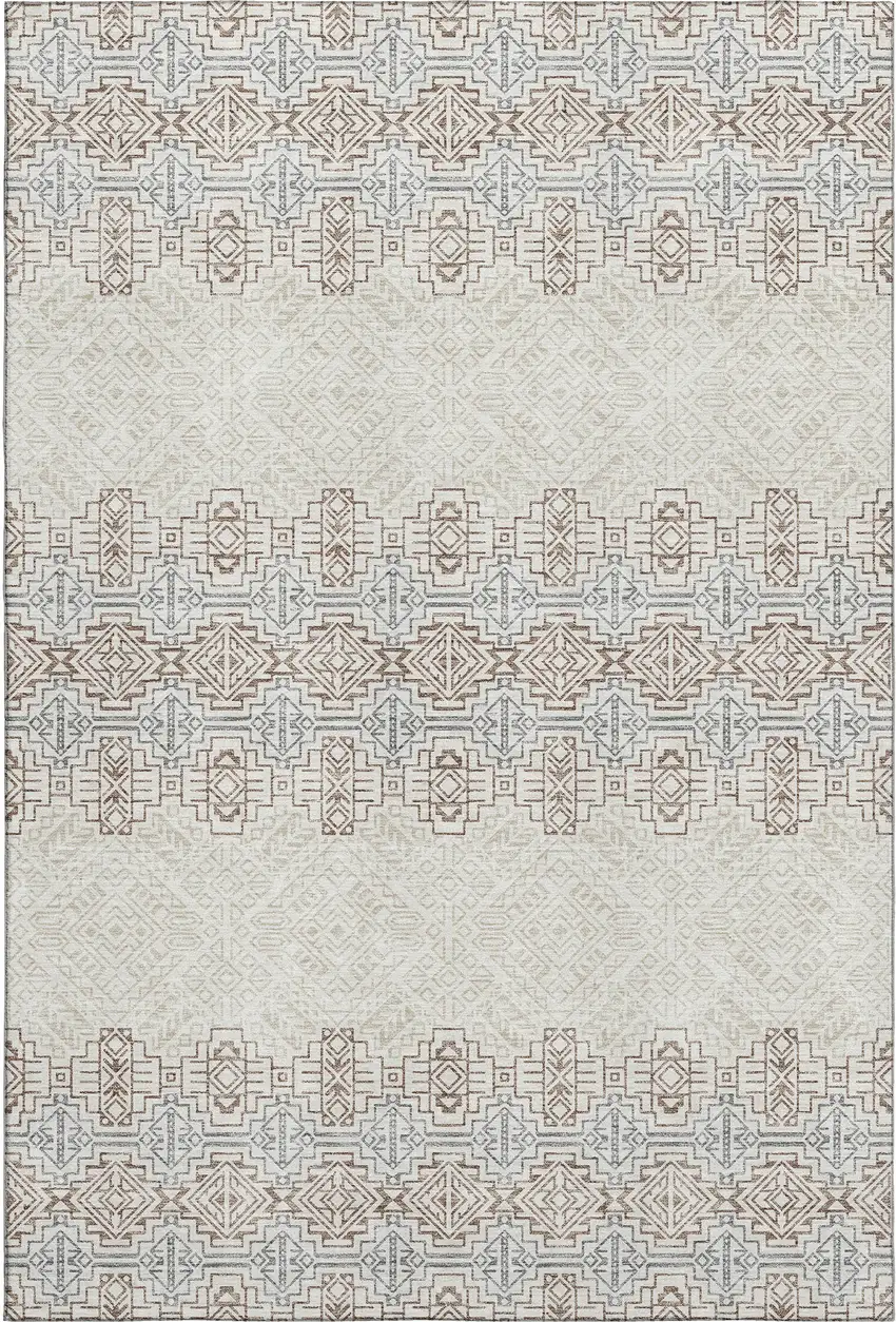 Ivory Brown And Gray Southwestern Washable Area Rug With UV Protection Photo 1