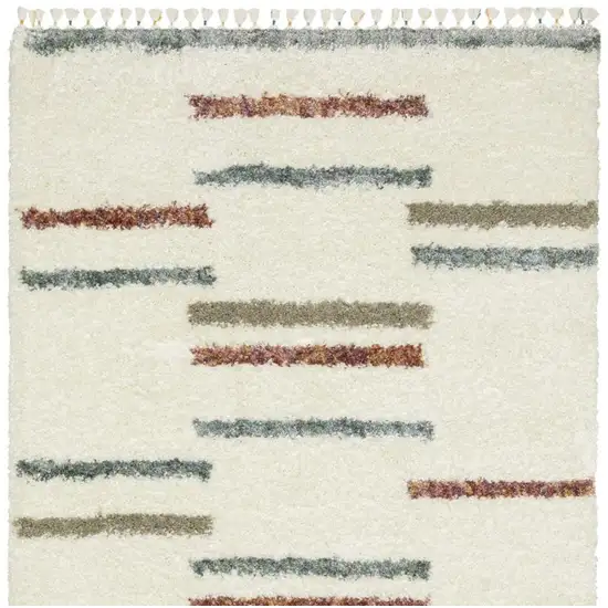 Ivory Brown And Gray Striped Shag Area Rug With Fringe Photo 4