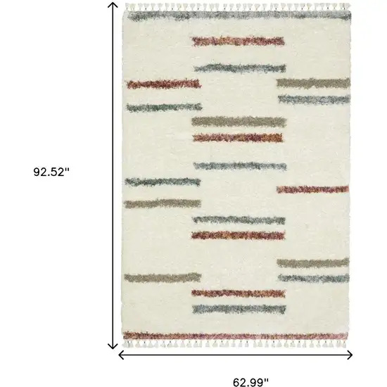 Ivory Brown And Gray Striped Shag Area Rug With Fringe Photo 8