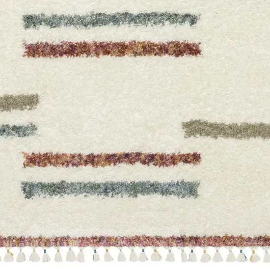 Ivory Brown And Gray Striped Shag Area Rug With Fringe Photo 5