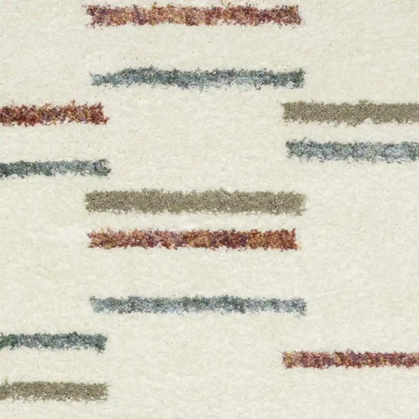 Ivory Brown And Gray Striped Shag Area Rug With Fringe Photo 2