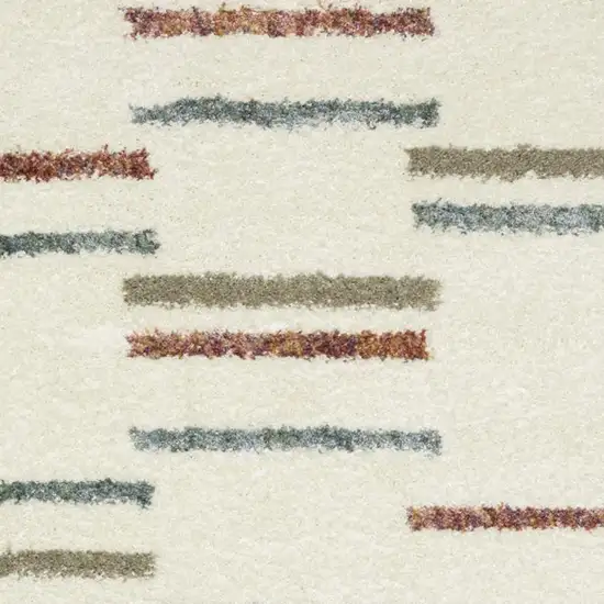 Ivory Brown And Gray Striped Shag Area Rug With Fringe Photo 2